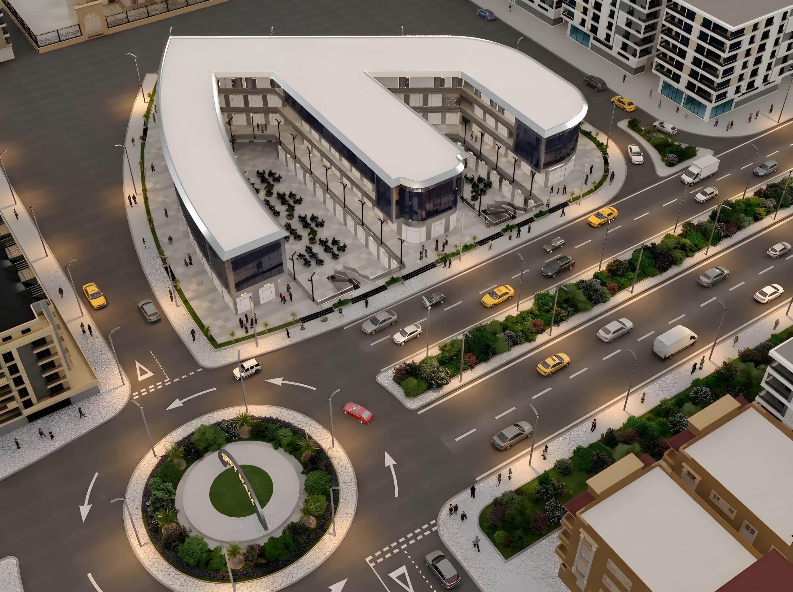 Aerial view of Egypt Mall's curved architecture and surrounding roads in Obour City
