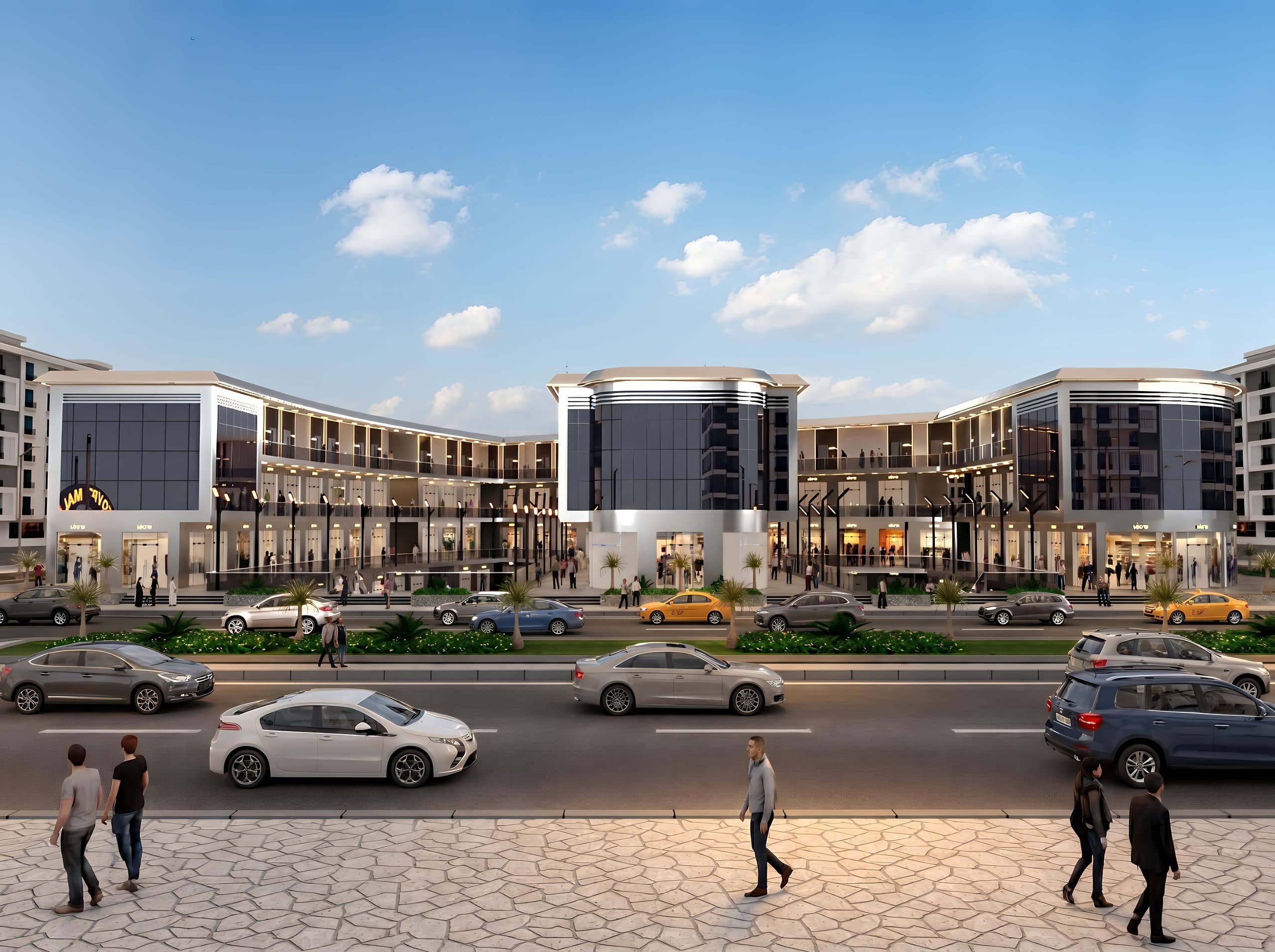 Egypt Mall street-facing glass facade and entrance under a clear sky