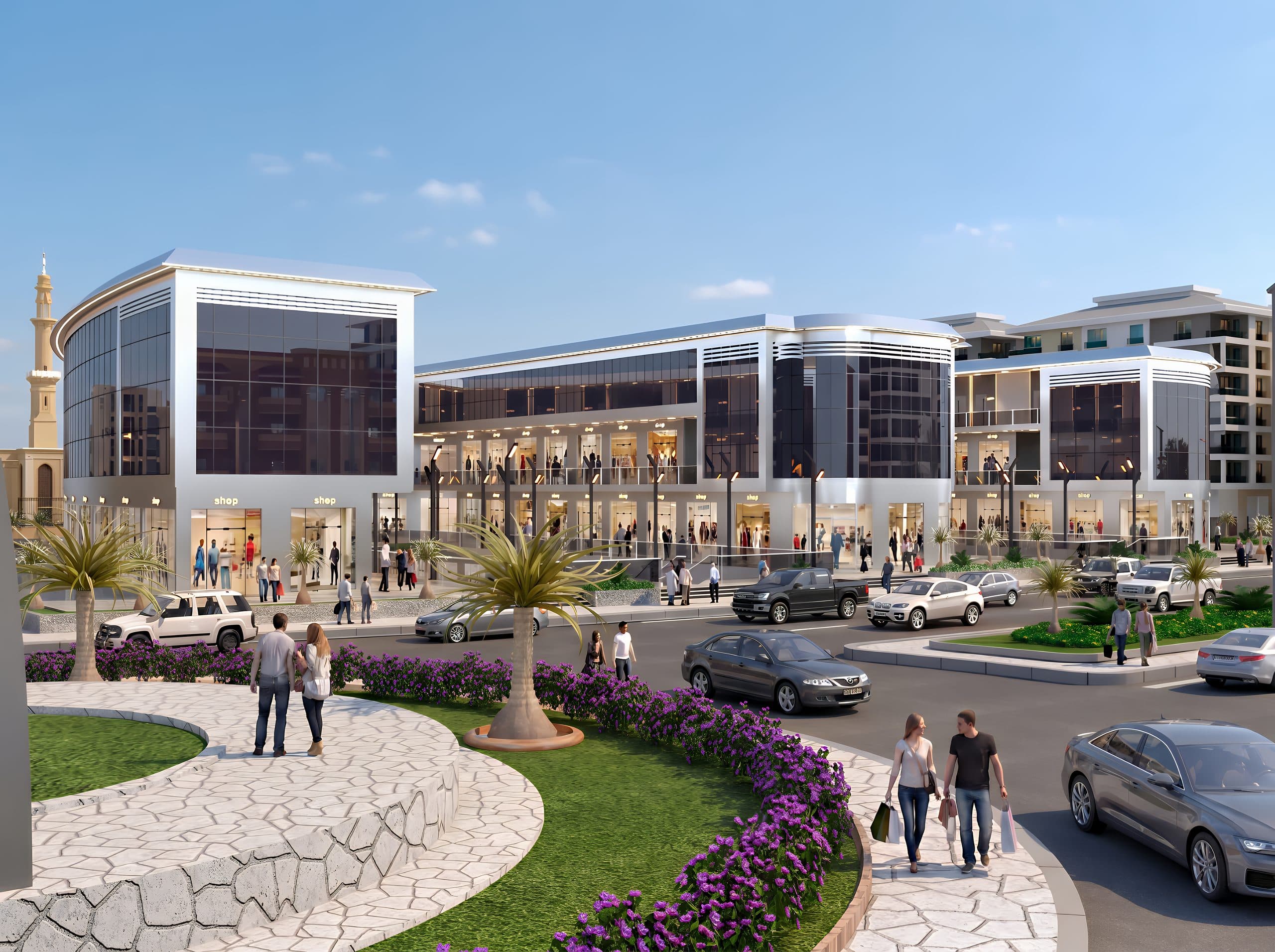 Visitors at Egypt Mall's outdoor plaza and shopping promenade